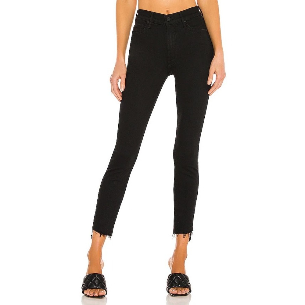 Mother Stunner Zip Ankle Step Fray Jeans Size 30 Black Skinny Crop Stretch Denim